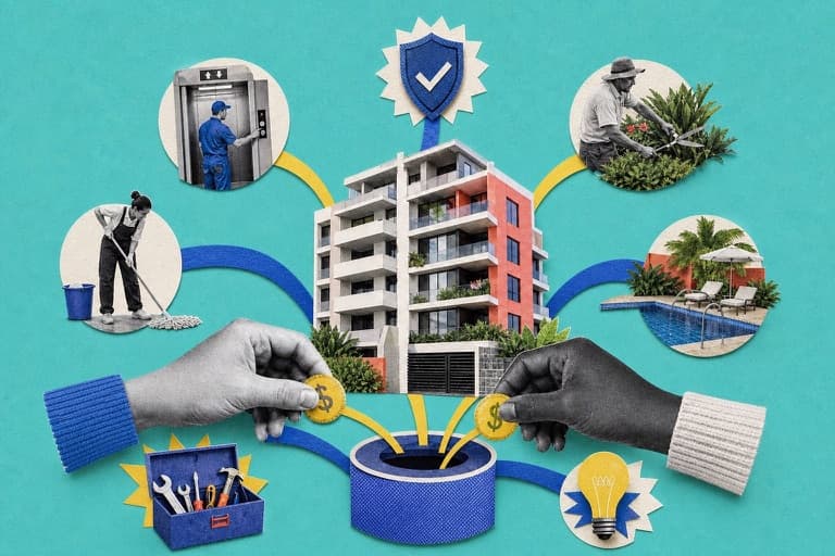 Apartment owners pooling strata fees to fund shared building services and maintenance